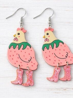Source Unknown Pink Chicken Earrings
